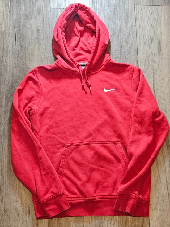 Nike Other - Nike Mens Small Red Fleece Pullover Hoodie White Embroidered Swoosh Sweatshirt